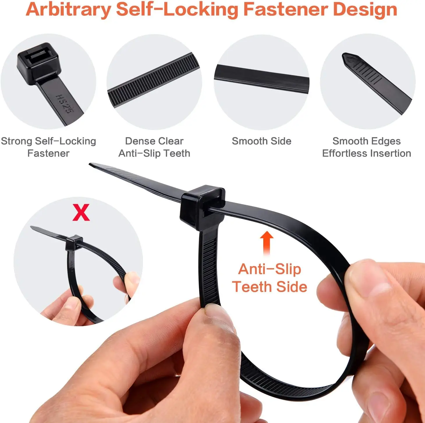 1000/100Pcs Nylon Cable Ties Self-locking Cord Ties Straps Adjustable Cables Fastening Loop Home Office Wire Zip Ties Wholesale