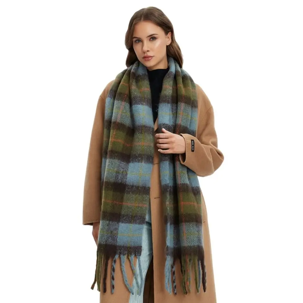 Classic Mohair Plaid Wool Scarf Thick Rainbow Tassel Shawl Preppy Korean Style Women Cape Women/Men