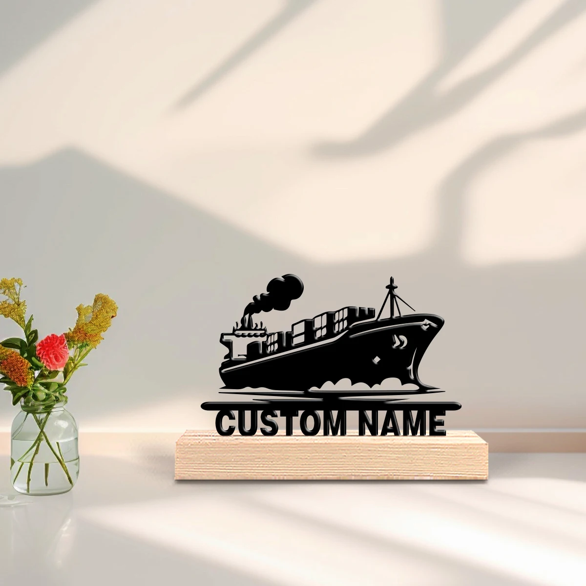 1pc new boat Custom Text Tin Statue Tin Ornament Tin Sculpture Art Crafts With Wood Base For Children Gifts