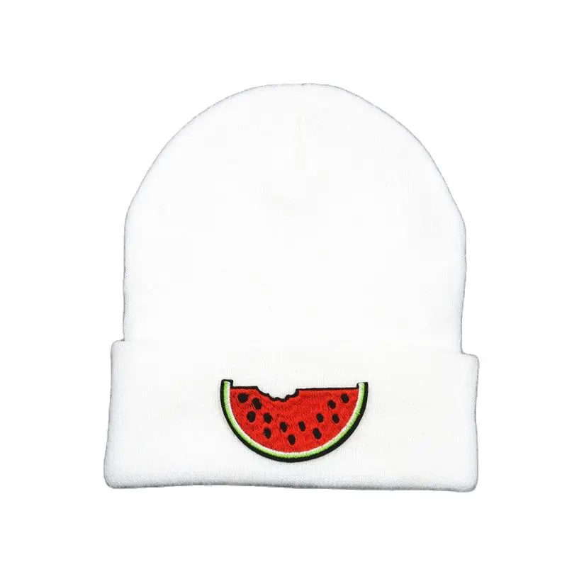 

Watermelon Fruit Embroidery Thicken Knitted Hat Winter Warm Hat Skullies Cap Beanie Hat for Men and Women 225