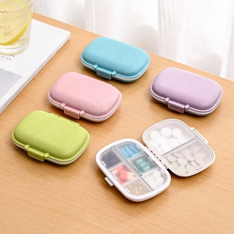 8 Grids Organizer Container For Tablets Travel Pill box With Seal Ring Small Box For Tablets Wheat Straw Container For Medicines