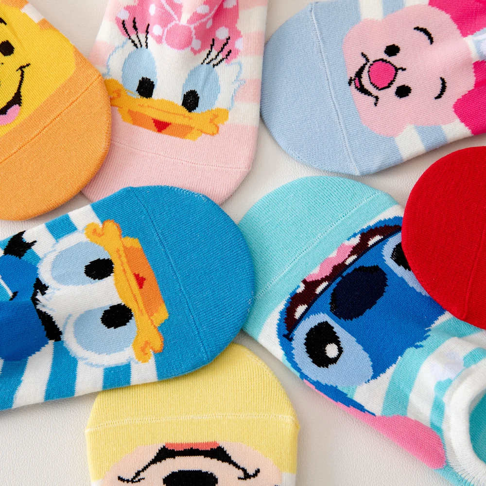 5 pairs Hot sale Cartoon Kawaii woman sock Mickey Minnie Donald winnie Daisy cotton girl slipper sock Funny invisible ankle sock