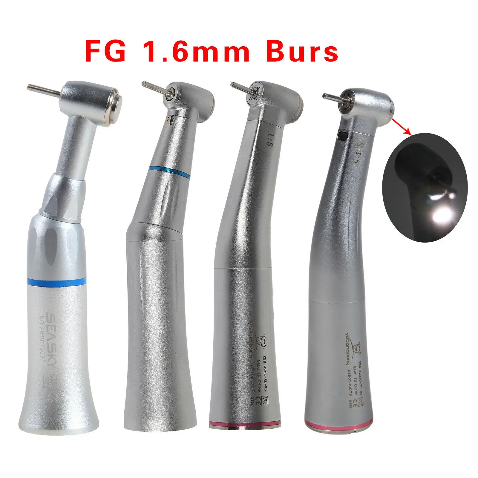 

FG 1.6mm Dental 1:1 No-LED/1:5 LED Fiber Optic Contra Angle Handpiece fit NSK Kavo