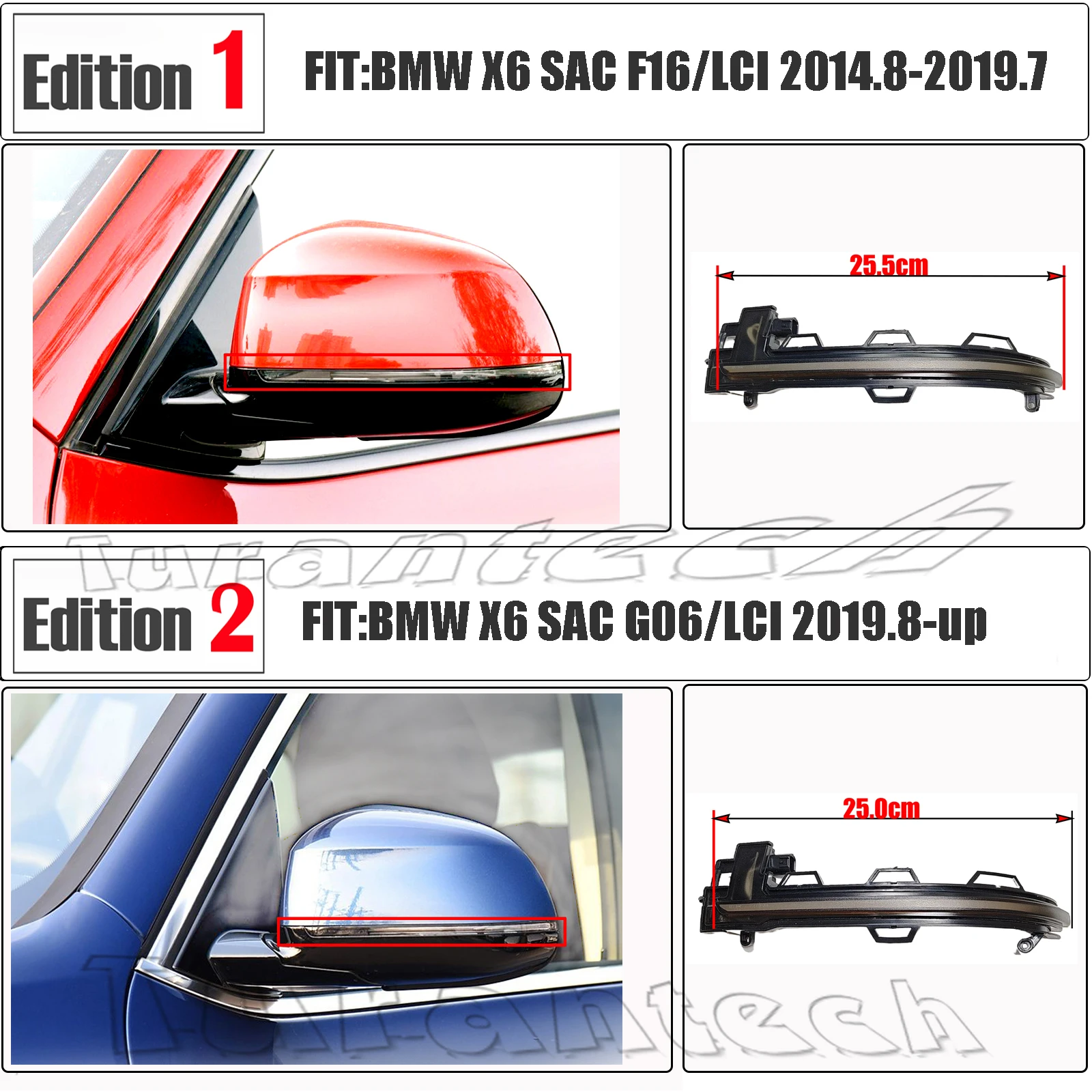 

2 шт. указатель поворота для: BMW X6 SAC F16 G06 30dX 35dX 35iX 40dX 40iX 50iX M50dX sDrive xDrive Янтарный зеркальный чехол Len