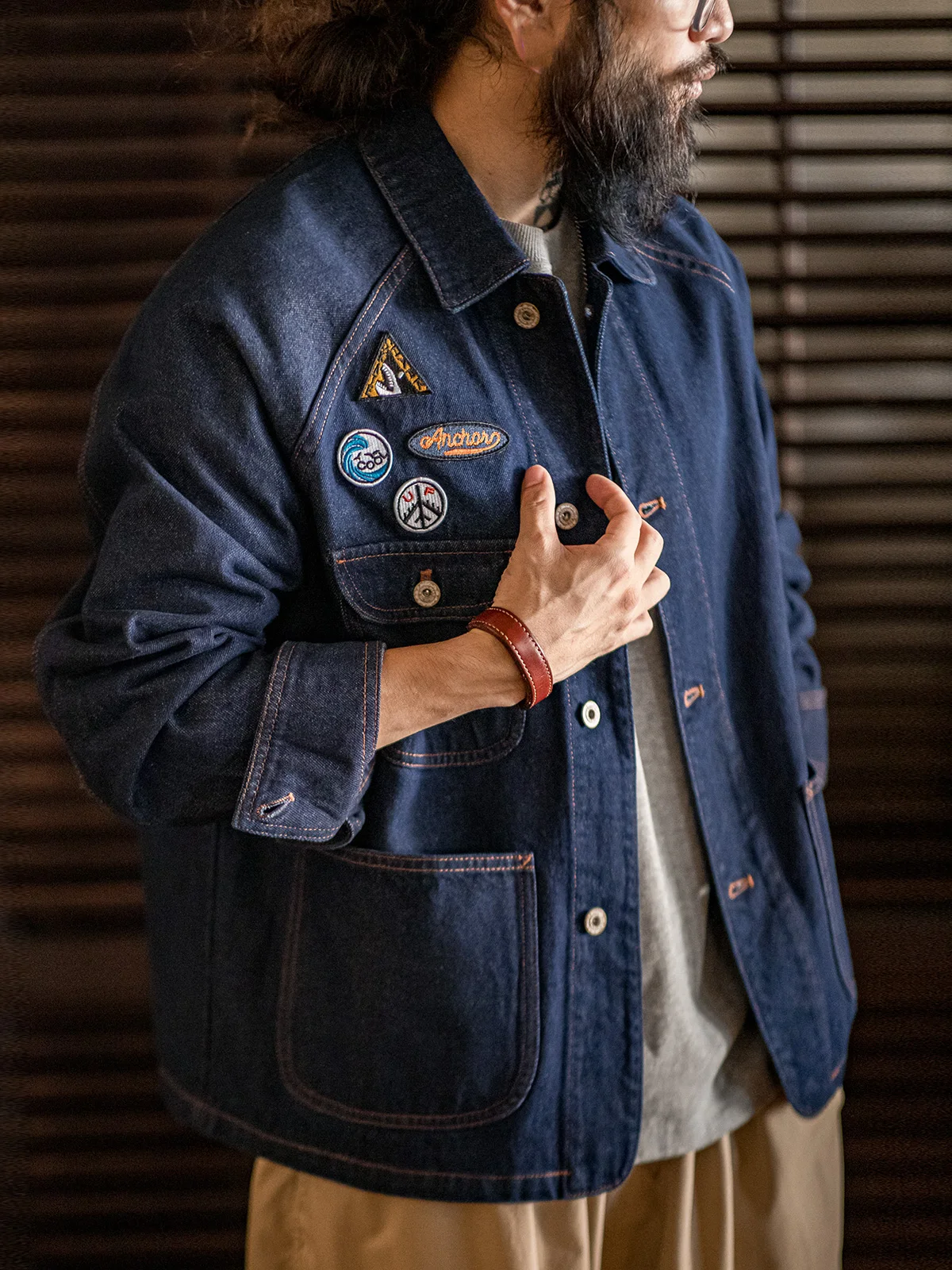 

Maden Casual Cotton Denim Jaet with Embroidered Bae Retro American Sle Relaxed Fit Spring Autumn Men's Outerwear