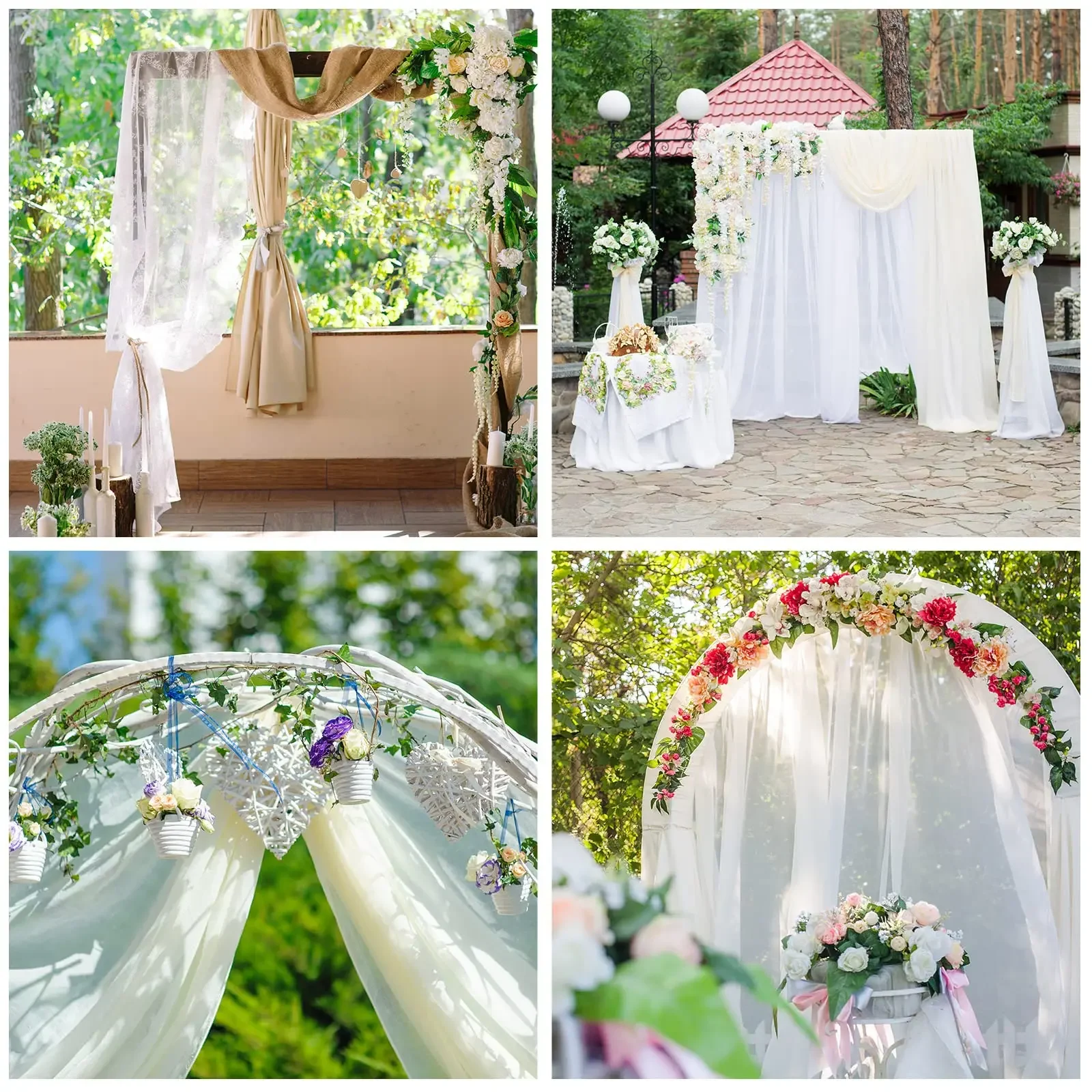 ستائر خلفية من الشيفون الأبيض ستائر من قماش الشيفون للتجاعيد لتزيين حفلات الزفاف على شكل قوس