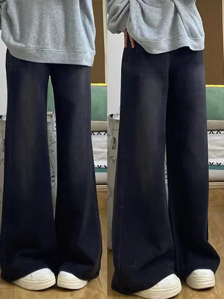 

Женские широкие джинсы больших размеров с высокой талией, осенние новые брюки маленького размера, прямые свободные утягивающие брюки длиной до пола