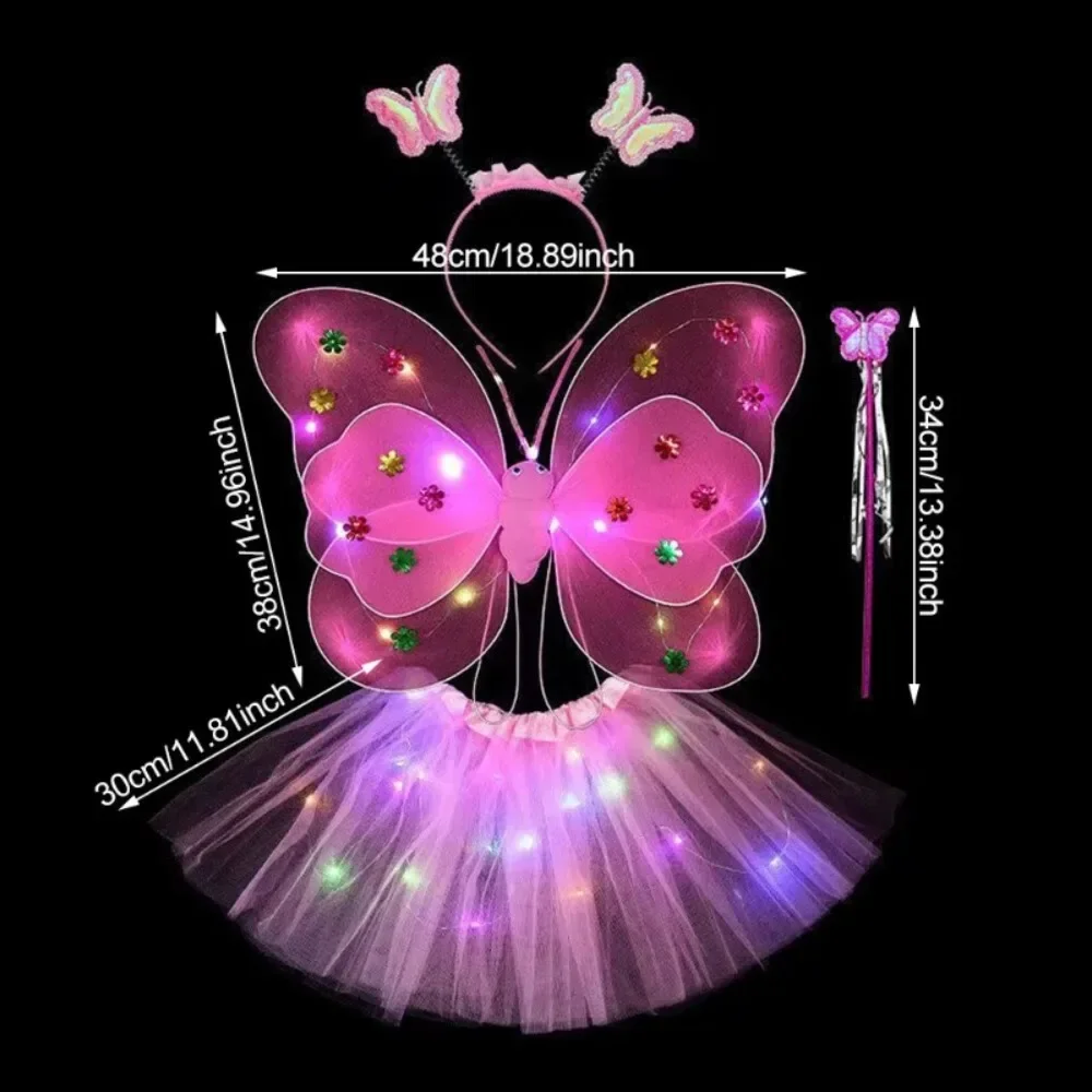 LED Children Costume Props Girls Skirts Angel Luminous Wings Flashing Butterfly Skirt Lights Suit Easter Valentines Children Day