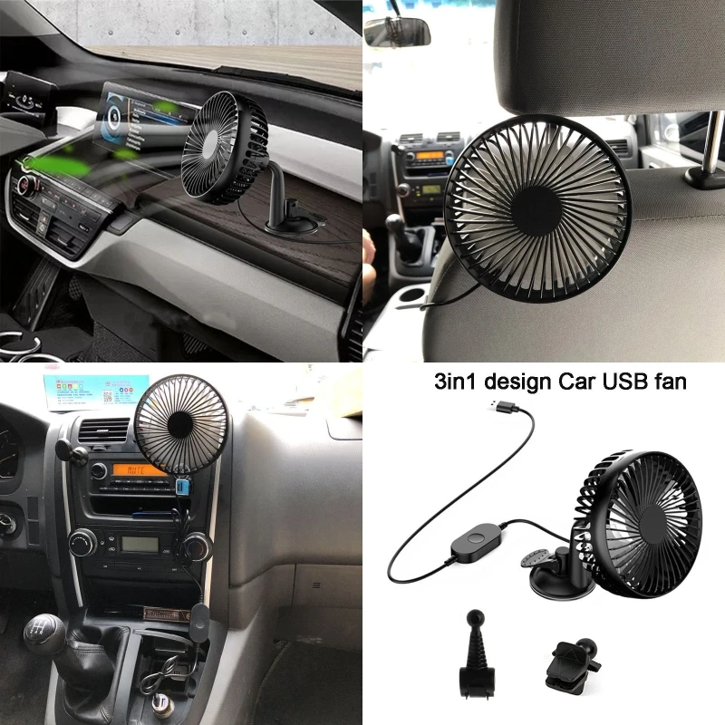 USB Car Fan Suction Cup Car for Seat Back Single for Head Car Fan 5V Universal Large Wind Three Speed Control USB Car Fa