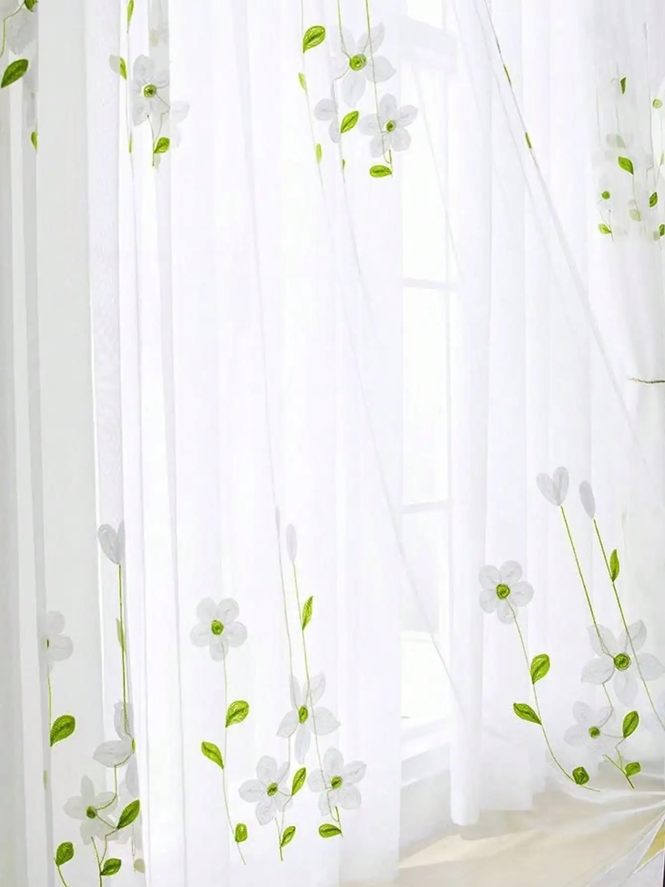 Neuer Stil, kleiner, frischer, weißer, mit Magnolien bestickter Fenstervorhang, 1 Stück