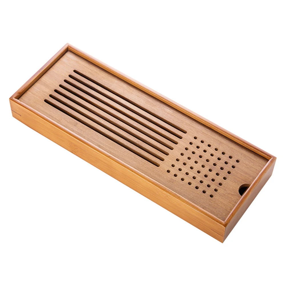 

Bamboo Tea Tray Water Storage Multiple Use Draining Holder Home Hotel Japanese Style Easy Clean Smooth Edge Tea Cup Plate
