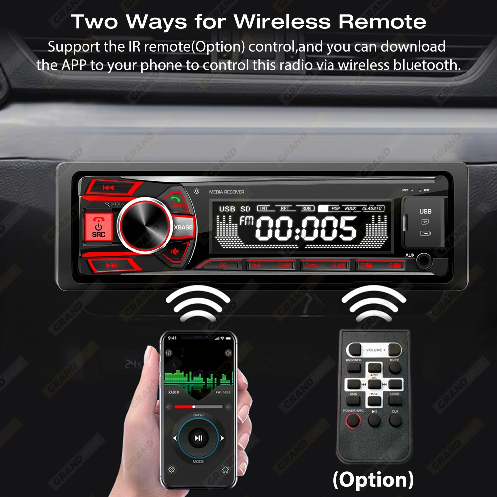 Grandnavi 1 Din lettore MP3 Bluetooth Radio Car AUX-IN FM USB Auto Stereo Audio Stereo Audio digitale FM musica Stereo