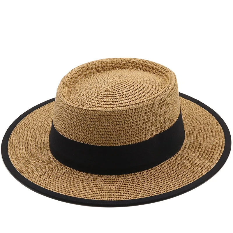 

summer sun hat ladies fashion girl straw hat ribbon bow beach hat casual grass flat top panama hat bone womens visor cap