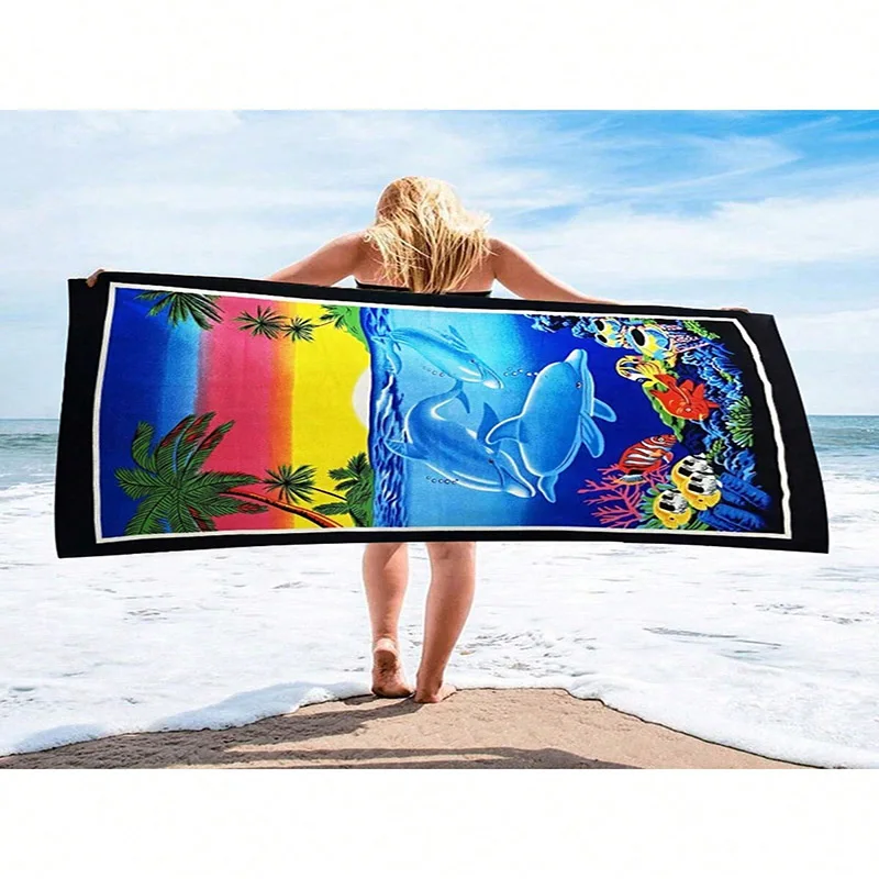 

Красочное пляжное полотенце с рисунком дельфинов и рифов, солнцезащитное и ветрозащитное, подходит для бассейна, кемпинга, дорожного одеяла