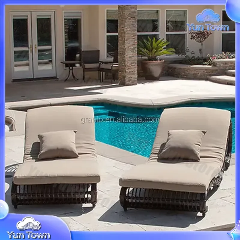 for Outdoor Hotel Pool Side Rattan Sun Lounger Wicker Chaise Lounge for Relaxation Garden Patio Beach Resort Furniture