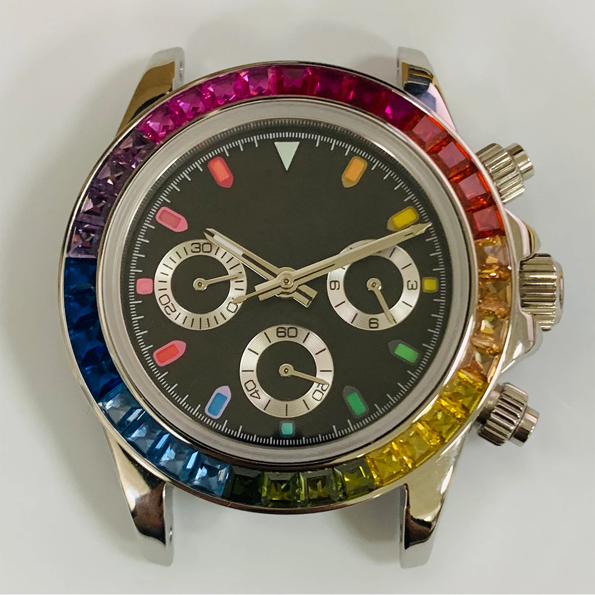 Imagem -02 - Rainbow Dial Panda Dial Logotipo Personalizado Japão Relógio de Quartzo Vk63 Movimento Nh36 Case Cronógrafo Eletrônico Multifunctio Case Vk63