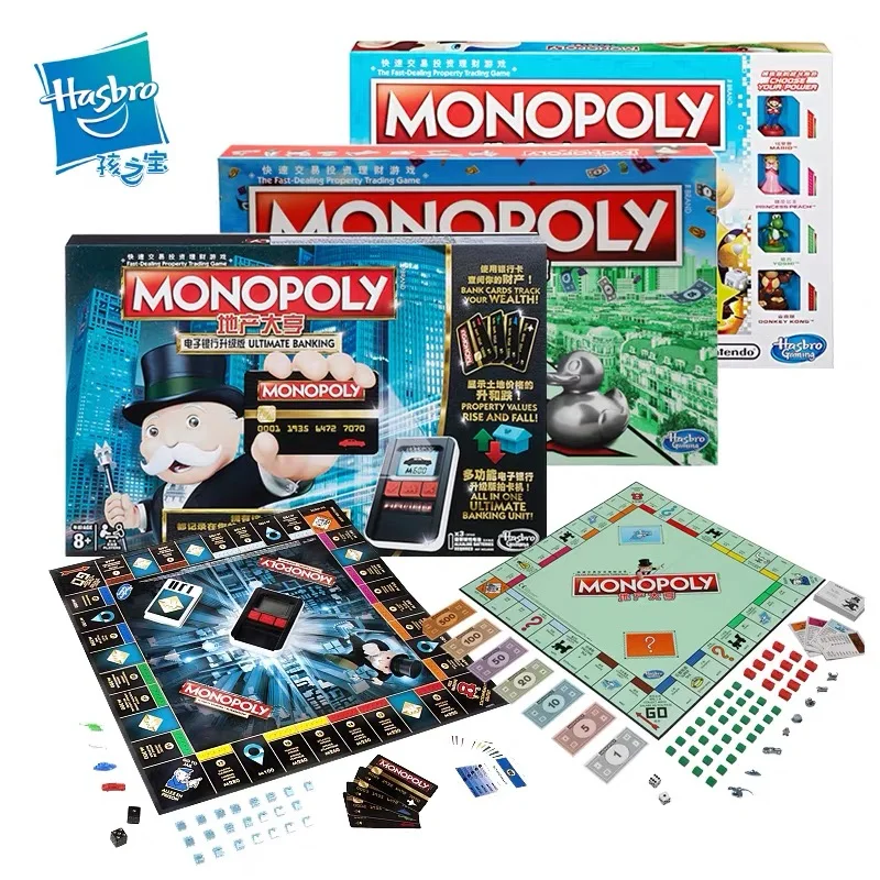 Genuino Hasbro Real Estate Tycoon Monopoly Gioco Scacchi Scacchi a mano forte Versione Deluxe Gioco da tavolo genitore-figlio Gioco intellettuale