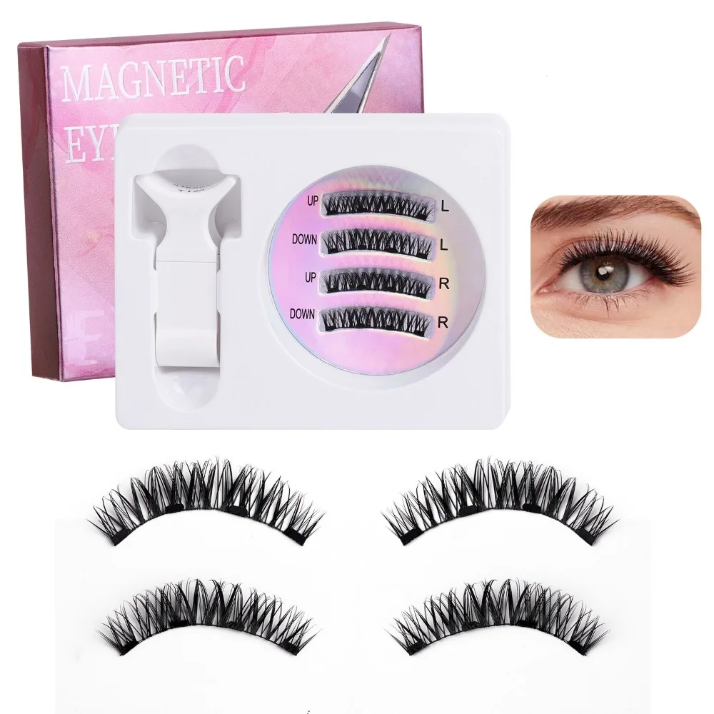 DIY Magnetic Suction False Eyelashes Makeup L Curl Cat Eye Fake Lashes Reusable Long Lasting Glue Free False Eyelashes