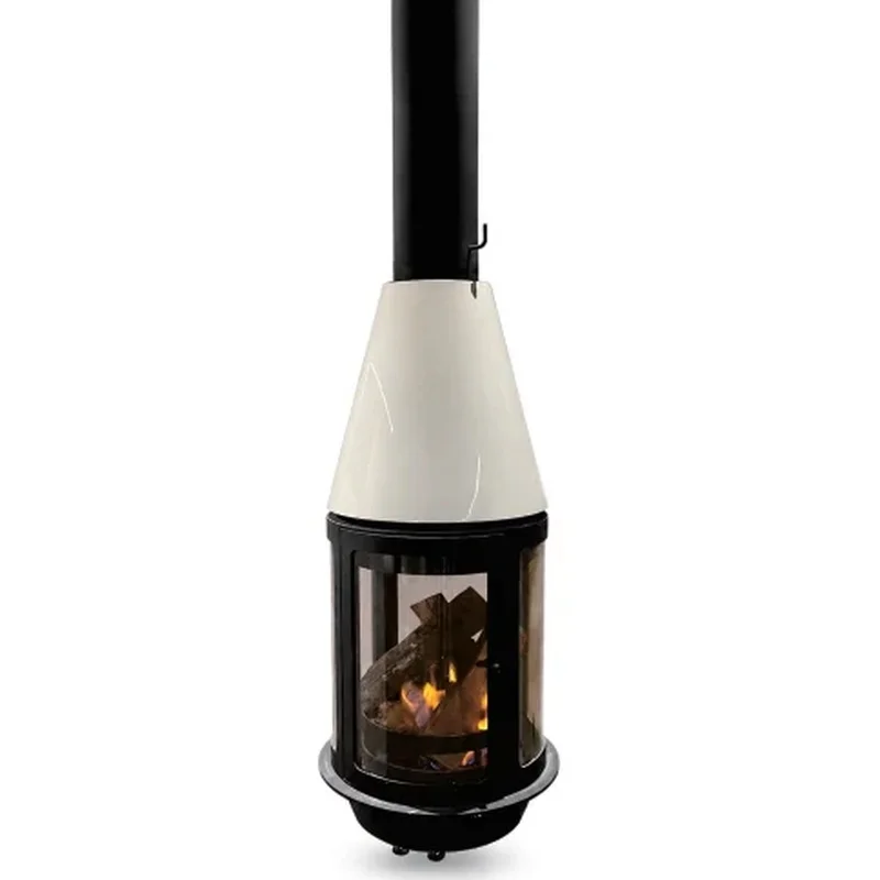 JingXin Hanging Wood Burning Stove, 360 Degree Panoramic Round Glass Suspended Fireplace Indoor Heating