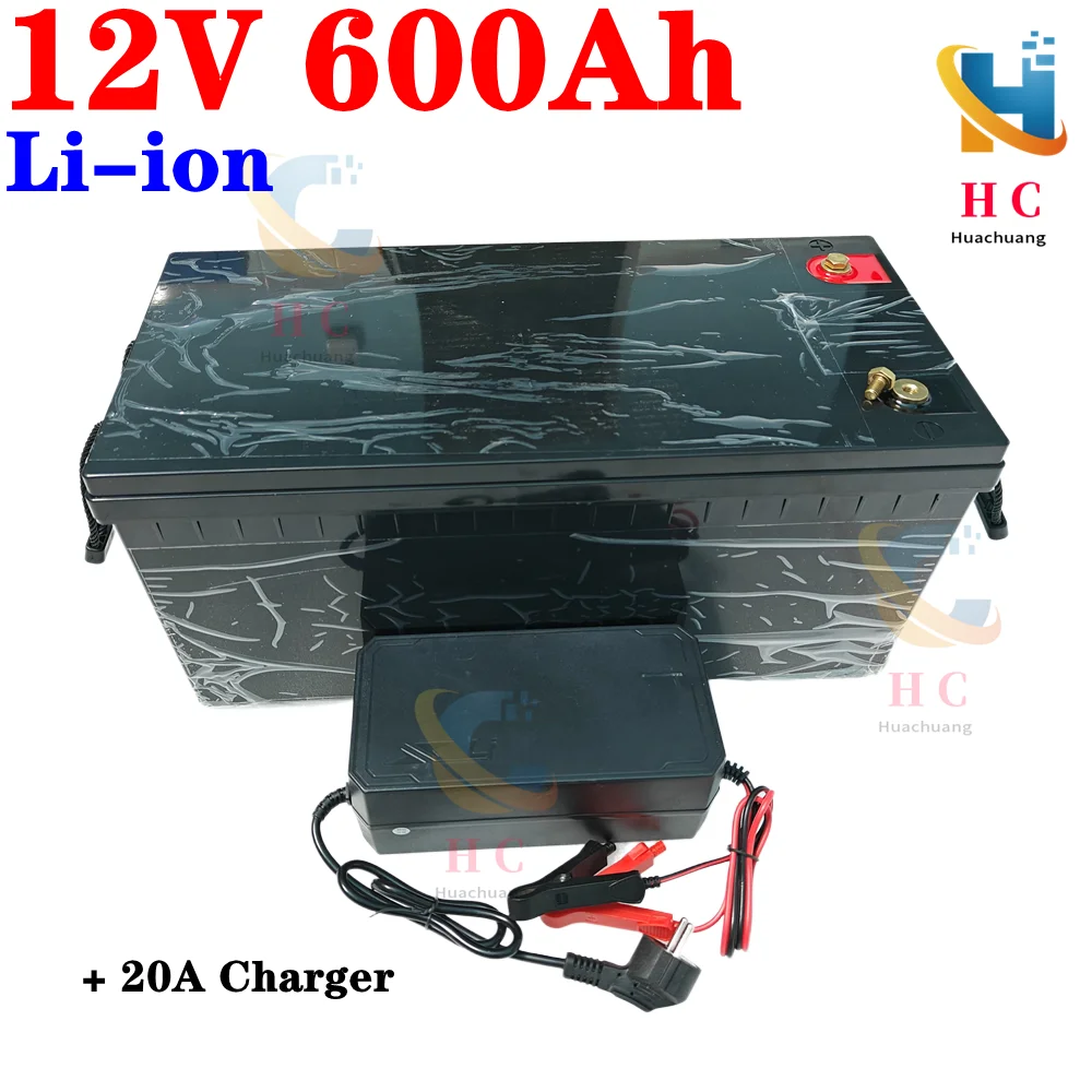 Waterproof 12V 600AH lithium ion battery BMS li ion batetry for EPS UPS RV Solar energy storage golf cart + 20A Charger