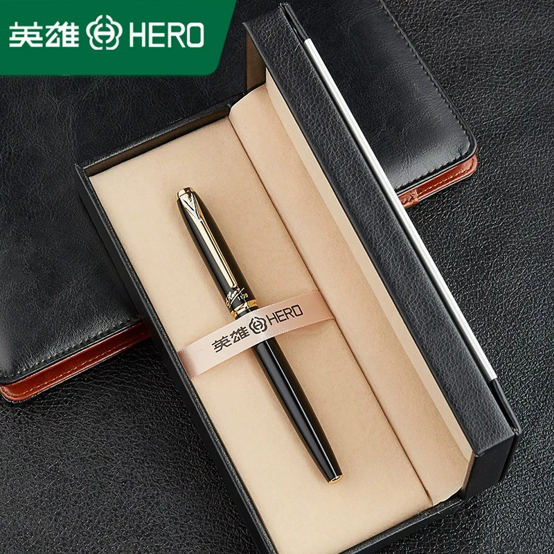 Hero 1179 Fountain Pen 10K Gold Nib Gold Clip Gift Box Set, Luxury Business Office Writing Pen, Nice Present for Elder Leader