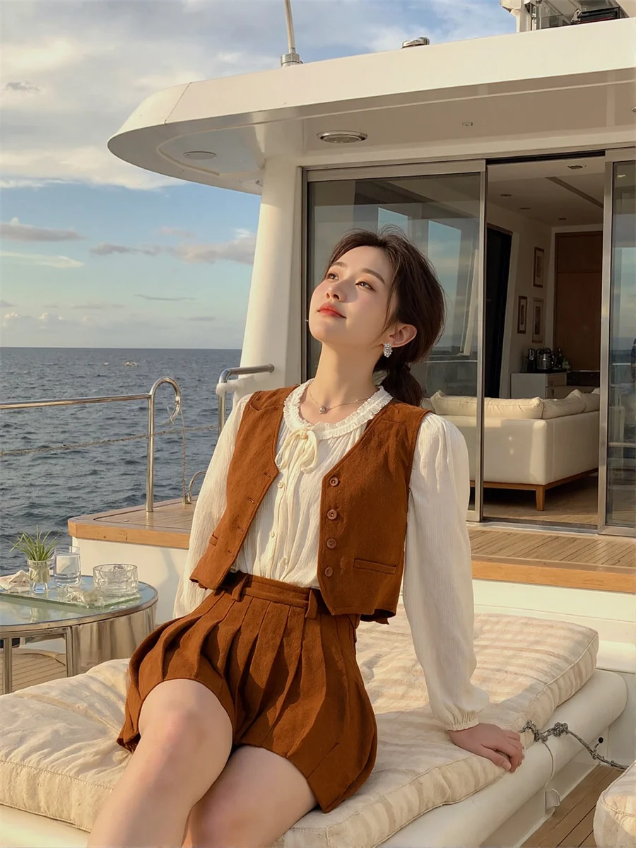 Женские жилеты, женские зимние жилеты в корейском стиле, коричневые, с несколькими карманами, осенние, с толстым шнурком на талии, мешковатые, без рукавов, модные