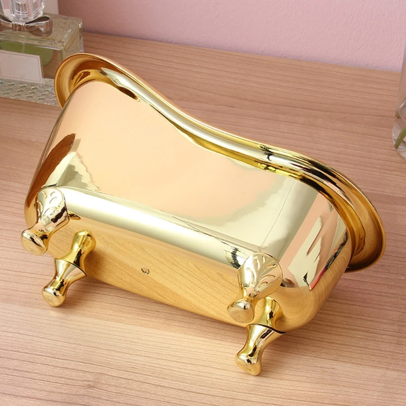 Golden Bathtub Shaped Cosmetic Case Durable Anti Deform Desktop Organizing Box Home Dormitory Hotel Decorative Organizer