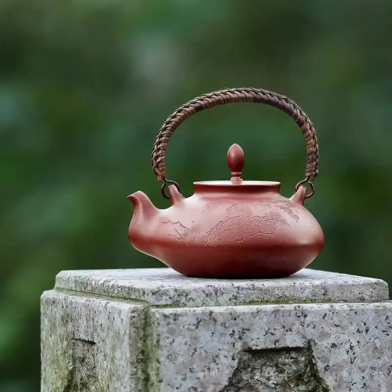 [Changtao]Yixing Original Mineral Purple Clay Teapot, Tao Shun Qing Hongpi Long Tea Brewing Pot, Songqu Handle, 280Cc