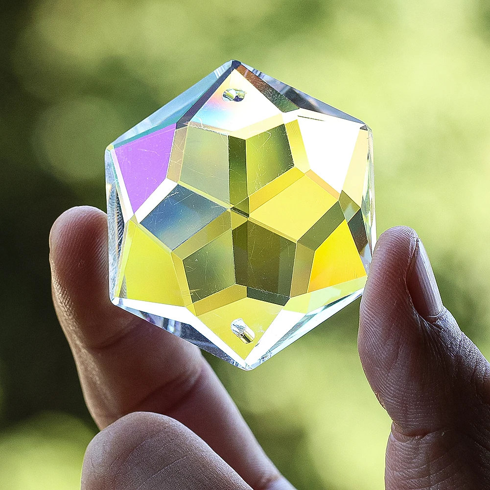 48mm Hexagram Star of David Crystal Suncatcher Hanging Glass Faceted Prism Lightcatcher Rainbow Maker Lucky Amulet Pendant Decor