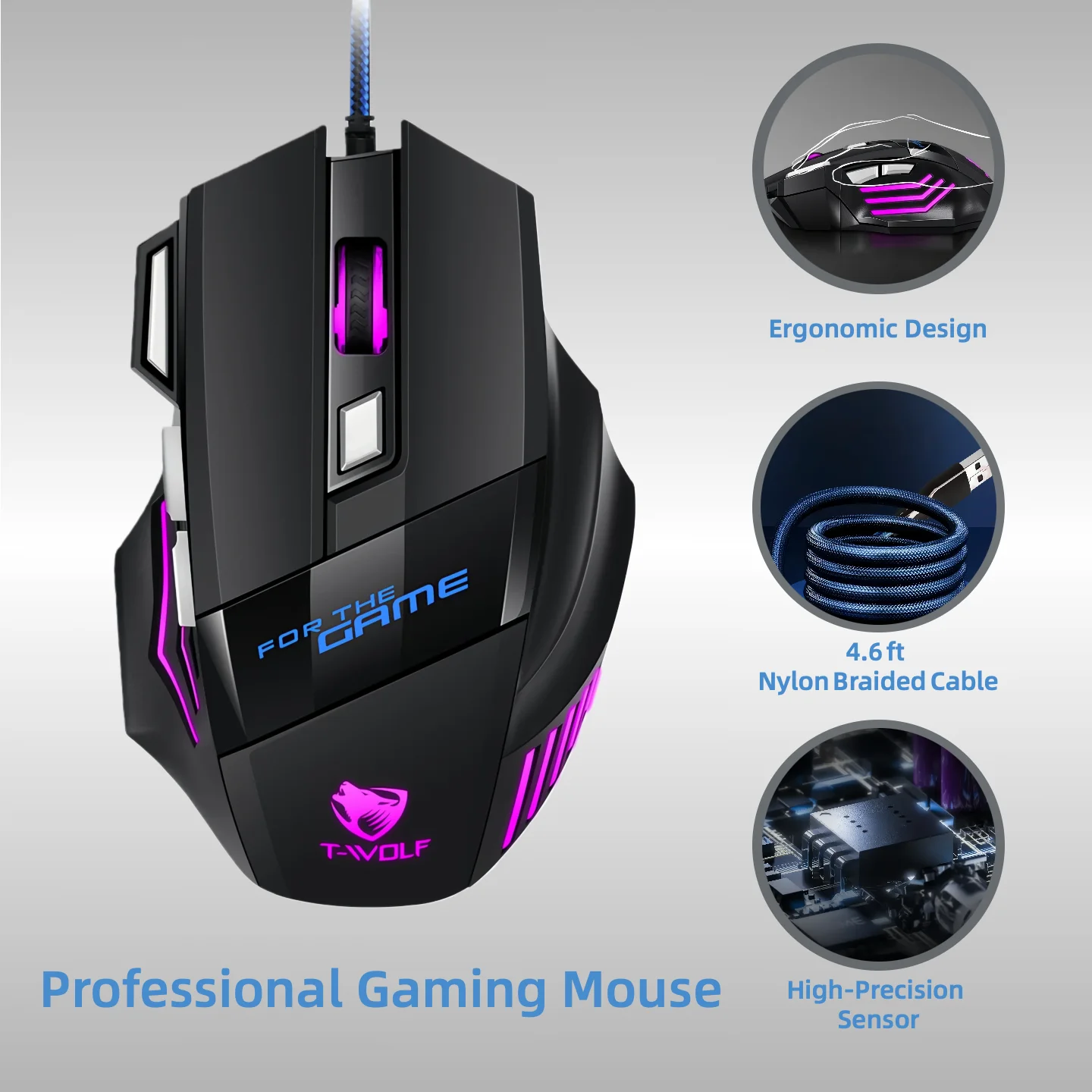 Wired RGB Gaming Mouse 6 Button Optical Adjustable DPI  Ergonomic Ambidextrous Metal Base Backlit Budget  Gaming Mouse for PC Laptop Desktop Gamer Office