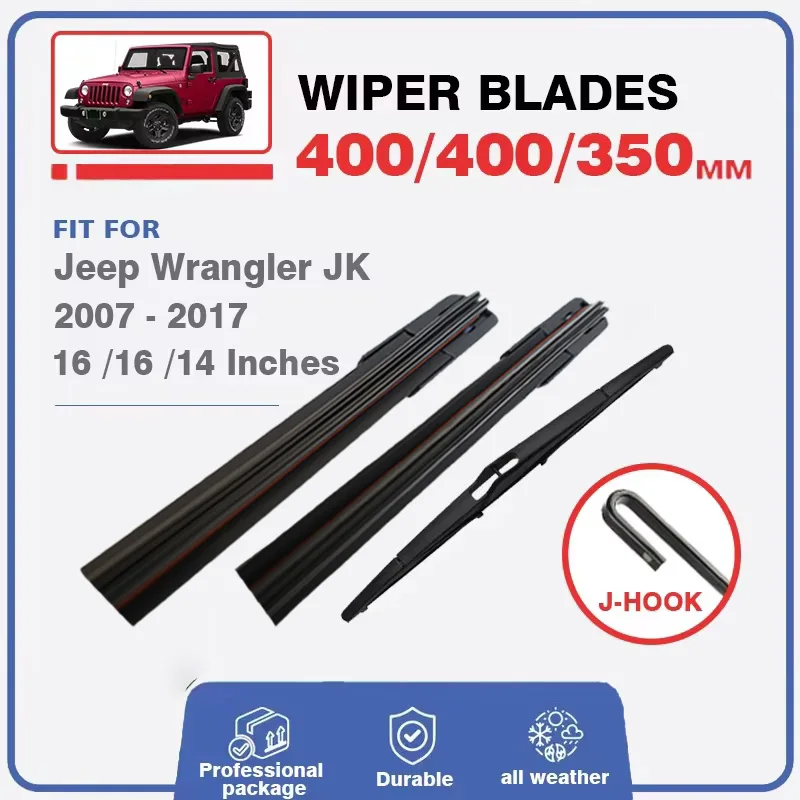 

Front Rear Wiper Blades for Jeep Wrangler JK 2007-2017 Windscreen Window Windshield Car Accessories 2008 2009 2015 2016 Brushes