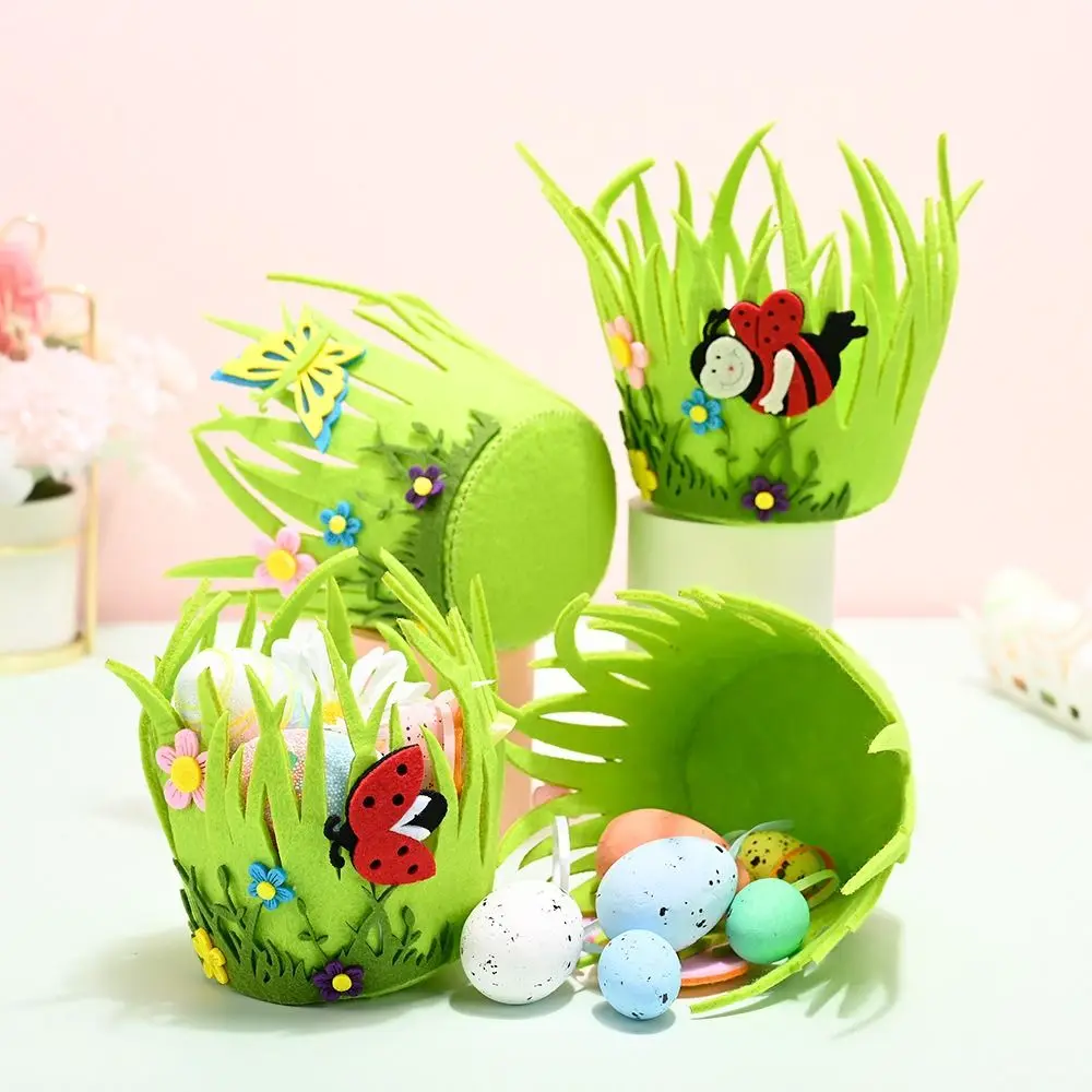 Atmosphere Decoration Non Woven Easter Decoration Ornament Portable Reuseable Round Basket Creative Funny Storage Basket Party