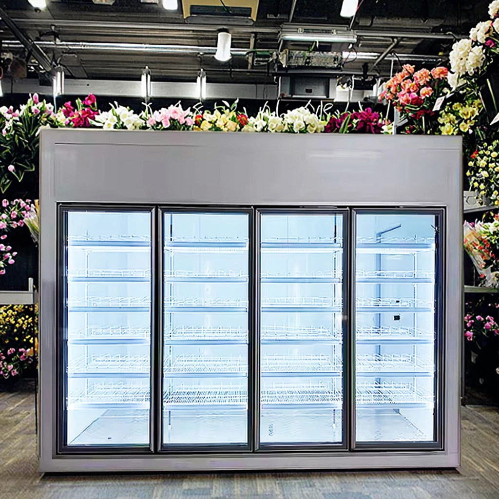 2025 Jingu New Supermarket Display Cooler Walk in Cooler Cold Room with Glass Door for Flower and Plants