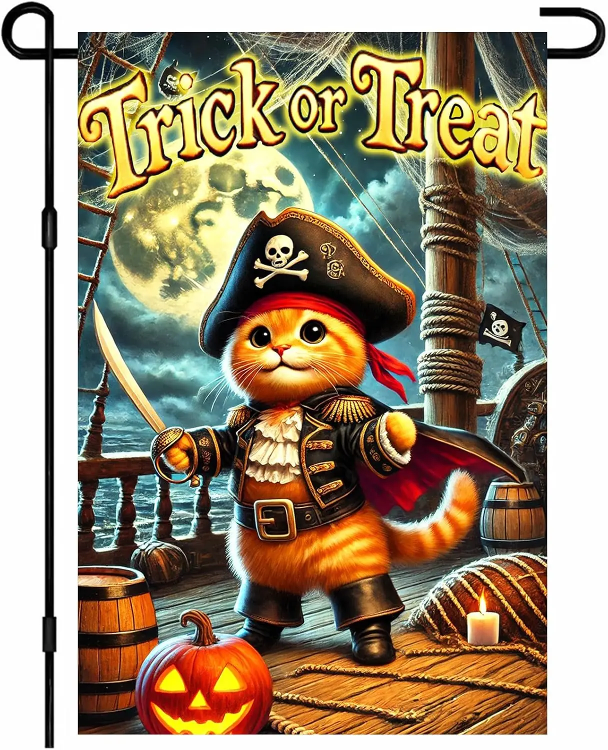 IVN Halloween Meoween Garden Flag 12x18 Inch Double Sided Cat Pumpkin Witch Outdoor Yard Flag for Outside Home Front Door La jjp