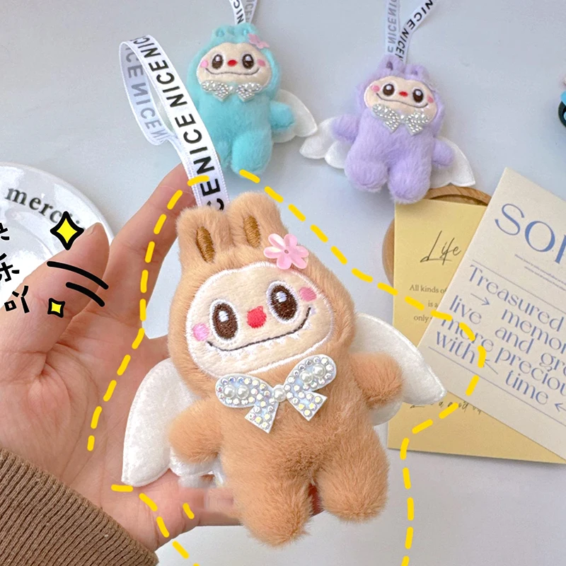 Angel Labubu Plush Toy Keychain Cartoon Soft Stuffed Doll Pendant Car Key Ring Backpack Bag Decor Kid Gift