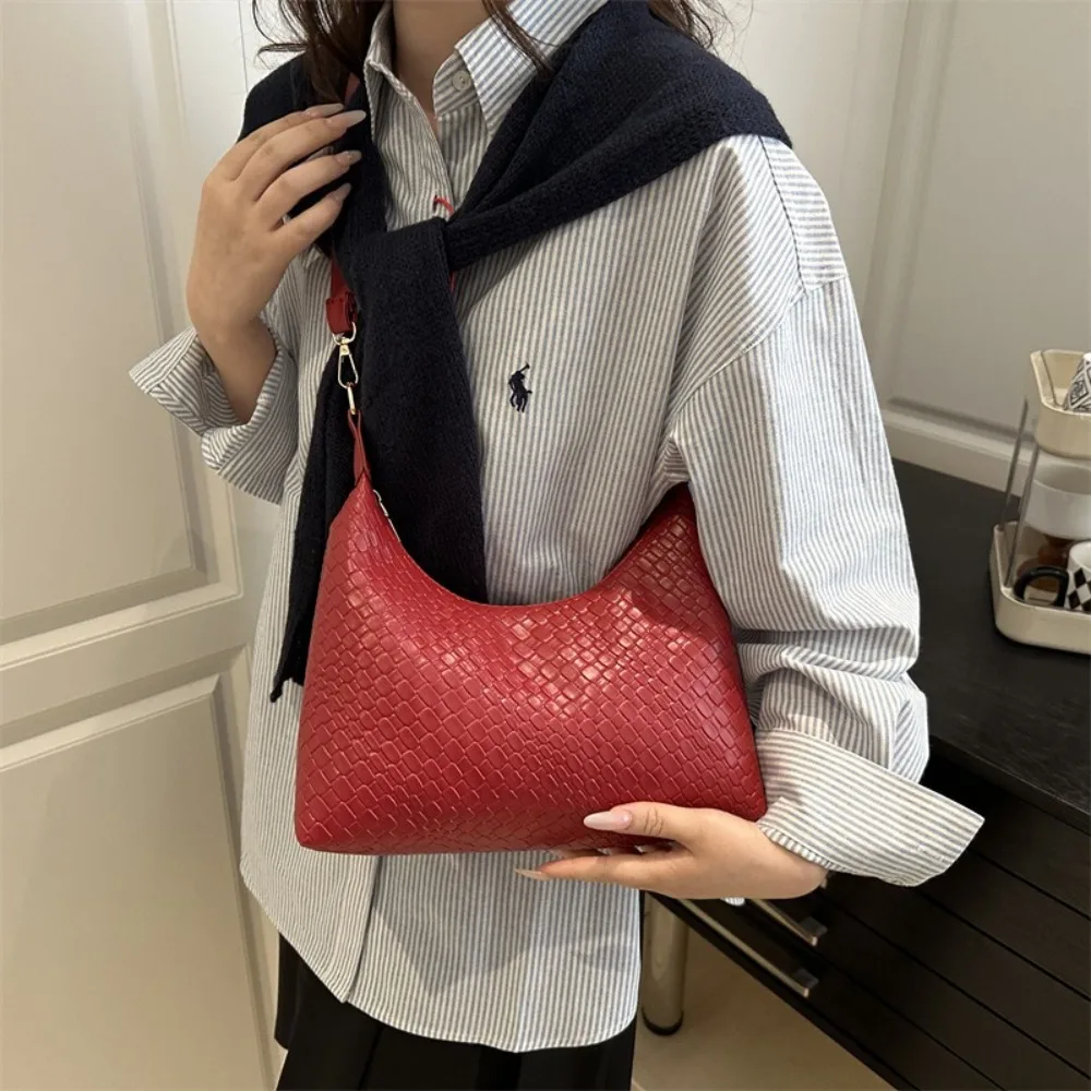 

Small Luxury Stone Pattern Shoulder Bag Pu Leather Zipper Crossbody Bag Solid Color Casual Women's Handbag Travel