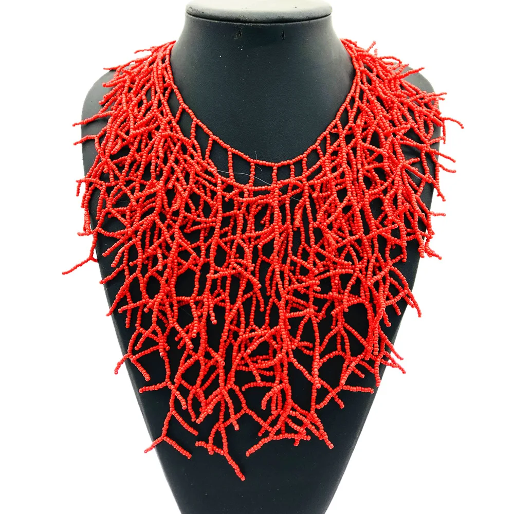 Ethnic style coral branch shape fringed necklace three-layer sweater chain exaggerated cross-border jewelry Amazon source