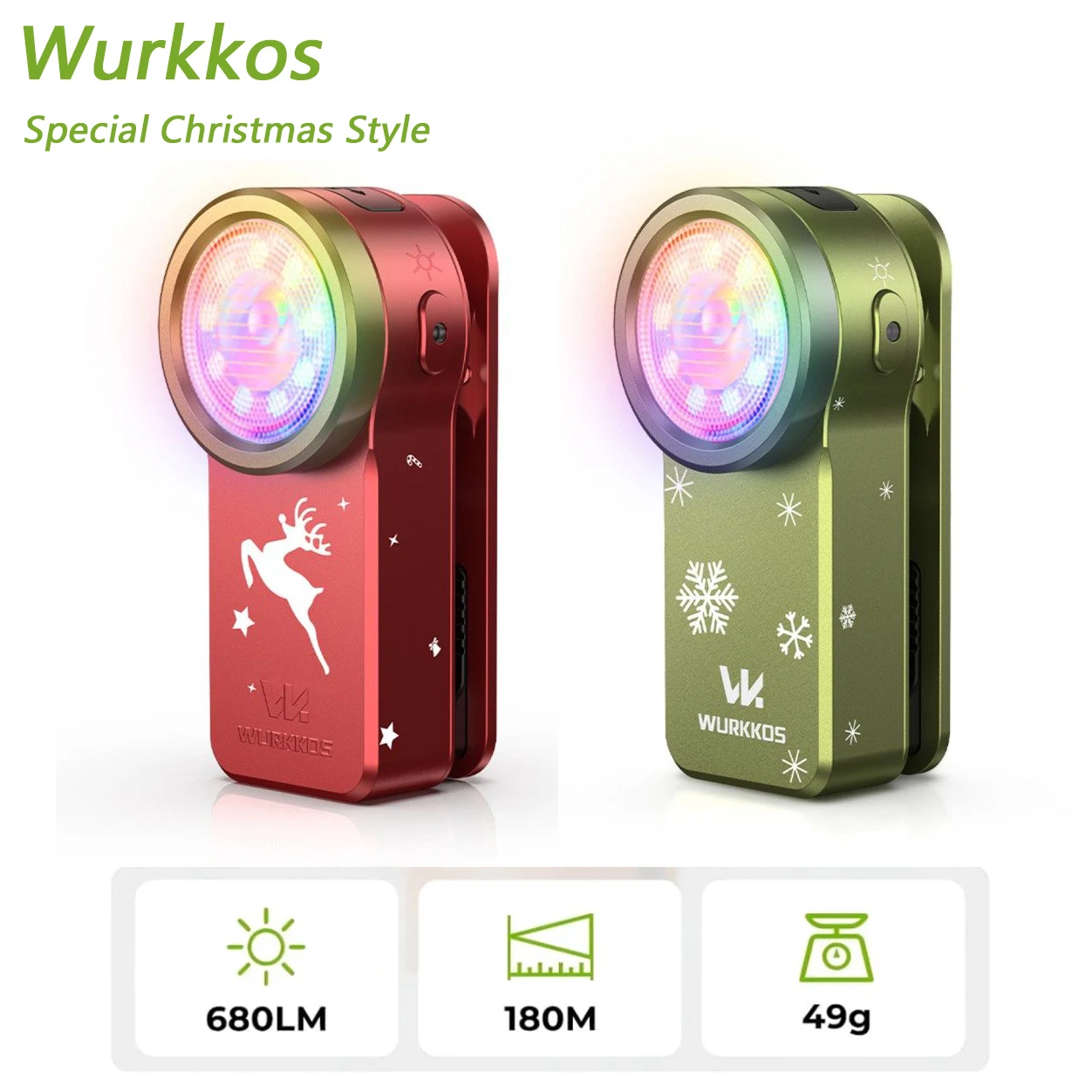 Wurkkos HD03 680LM Christmas Mini Clip Light USB C Rechargeable Pocket Flashlight Halloween Flashlights EDC RGB Torch