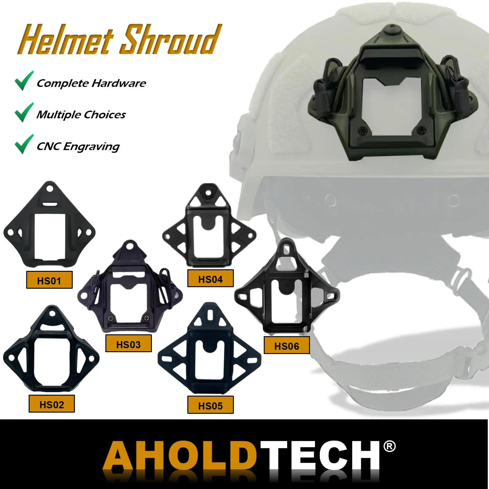 

Aholdtech Tactical Helmet Shroud Modular Bungee Wilcox L4 NVG Mount Adapter for FAST MICH WENDY Bulletproof Helmet Accessories