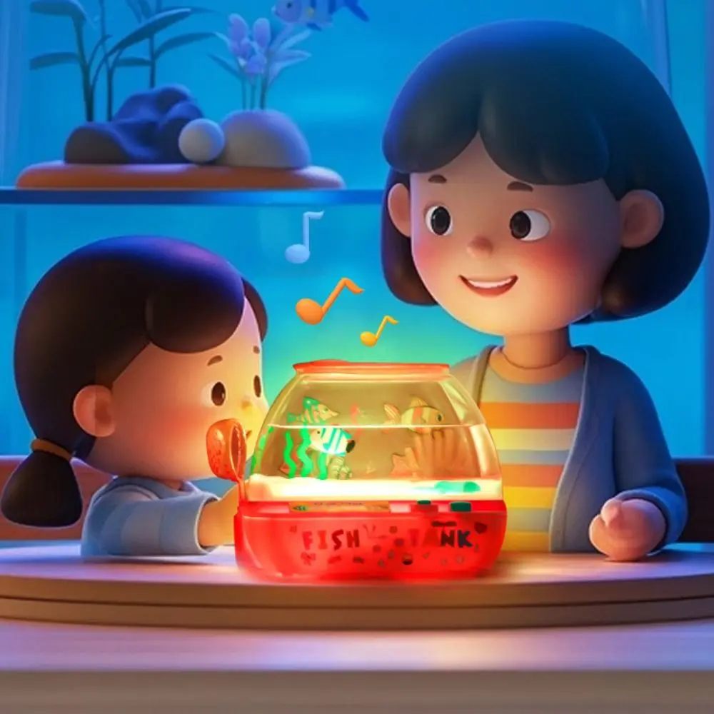 

Creative Artificial Aquarium Lovely with Music and Light Mini Simulation Fish Tank Funny Cartoon LED Light Up Tank Children