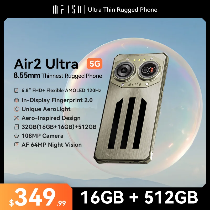 IIIF150 Air2 ponsel Ultra 5G 6.8 ", FHD + 120Hz layar AMOLED fleksibel 16GB + 512GB 108MP kamera ultra-tipis isi daya 65W