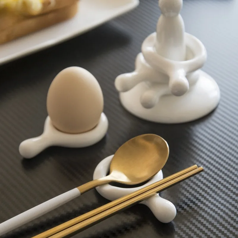 

5/6pcs Set Ceramic Chopstick Holders Egg Holder Kitchenware with Spoon Rest Chopstick Egg Stand Table Decoration Home Ornament