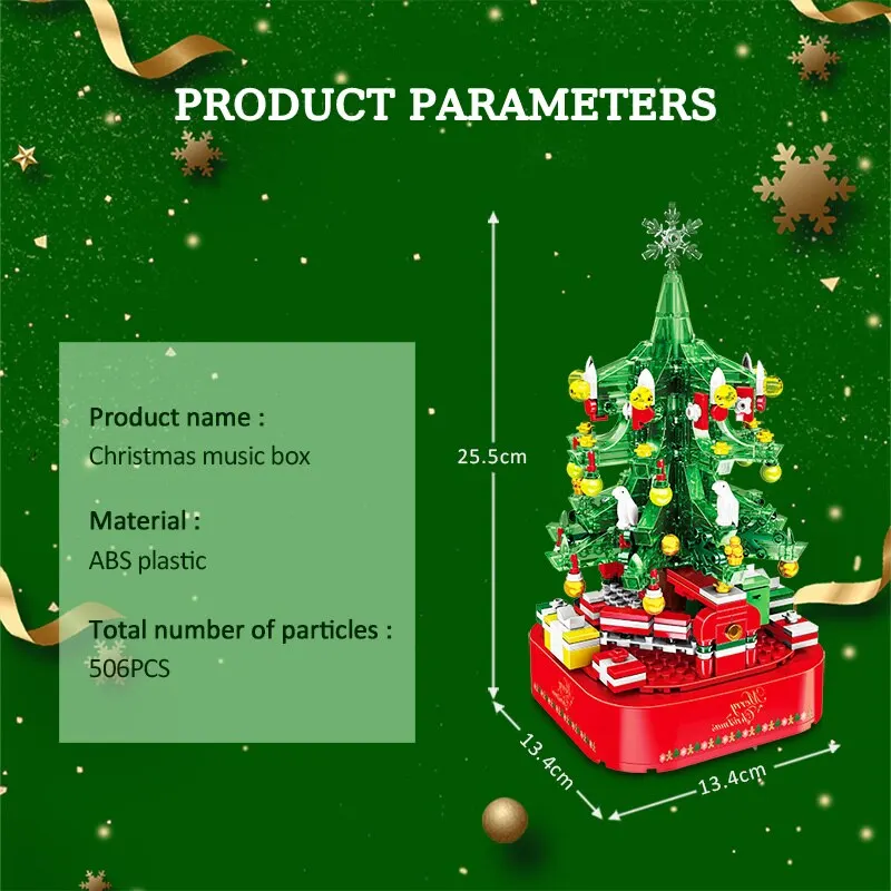 Christmas Tree 506pcs Building Kits-A Festive Build for Kids and Families DIY Music Box Creative Xmas Building Toy Set