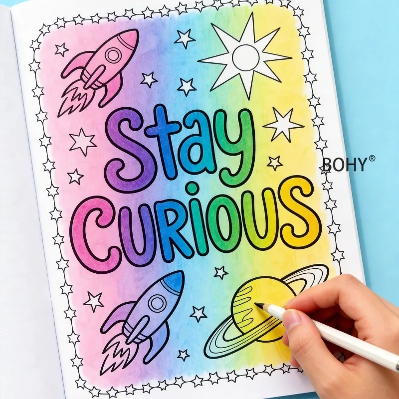 A Motivational English Slogan Stress Relieving Coloring Book, Positive Energy Creative Font Decoration Line Draft, 28 Pages