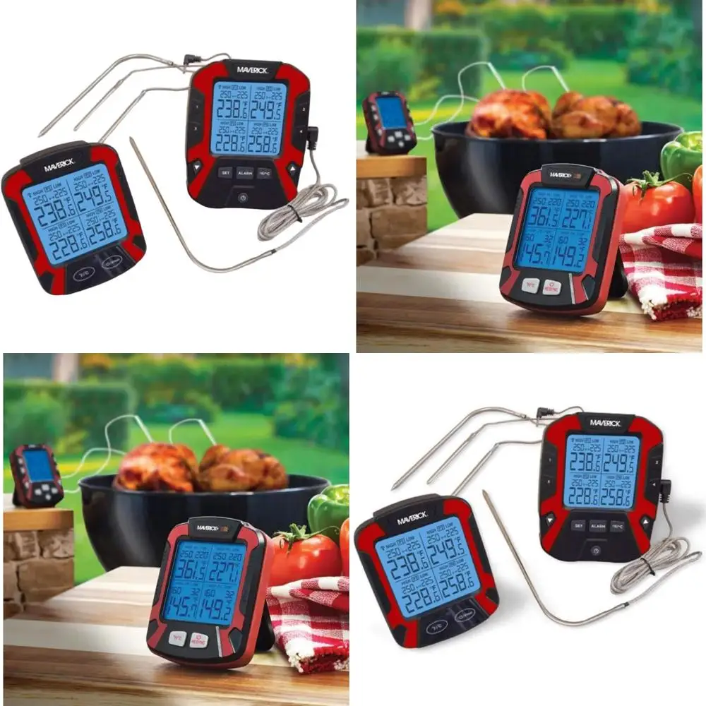 

Extended Range Digital Wireless 4 Probe BBQ & Meat Thermometer, Black/Red, High-Precision Cooking