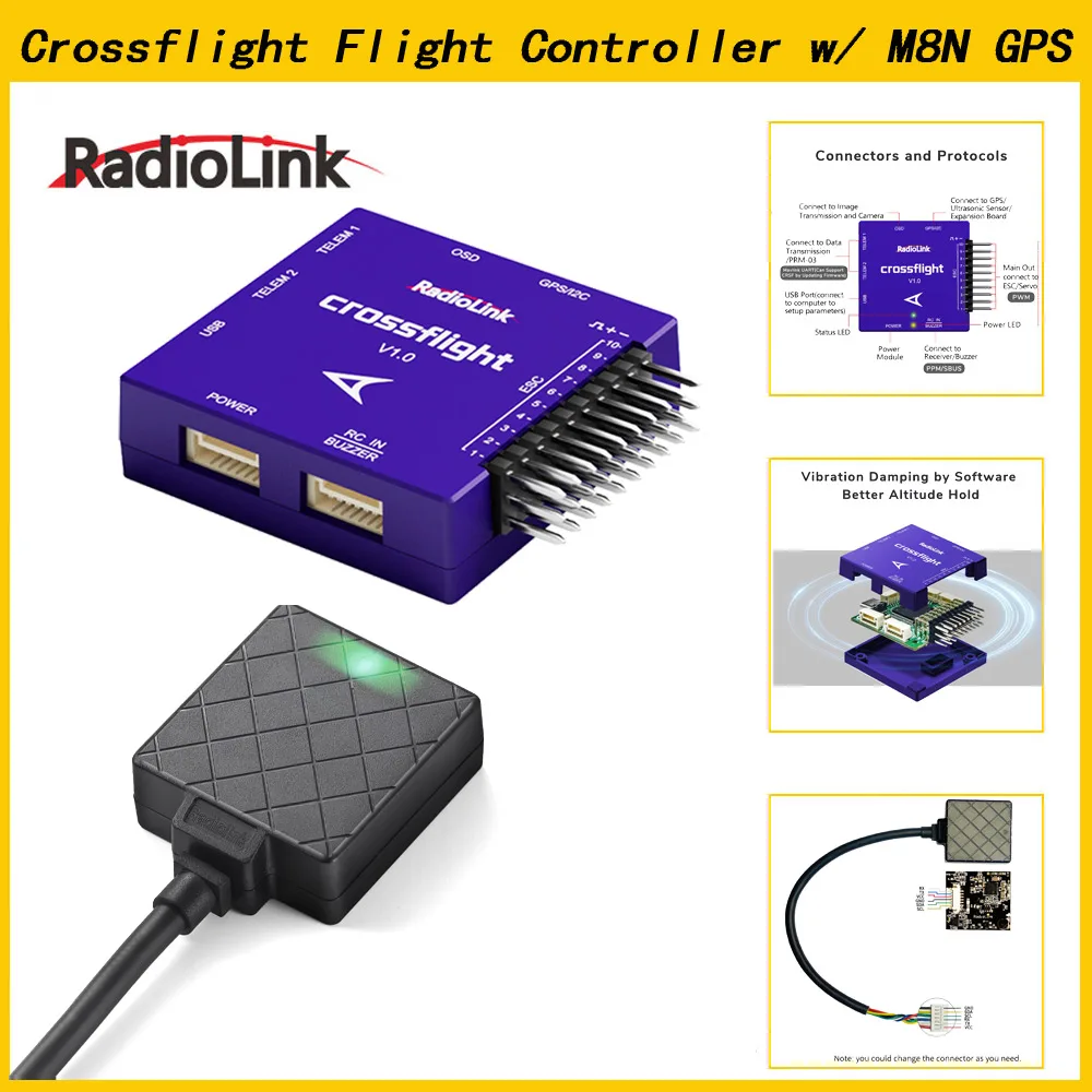 Radiolink Crossflight Flight Controller w/ Mini M8N GPS 10 PWM channels for RC Multi-rotors Drone Airplane Helicopter Car Boat