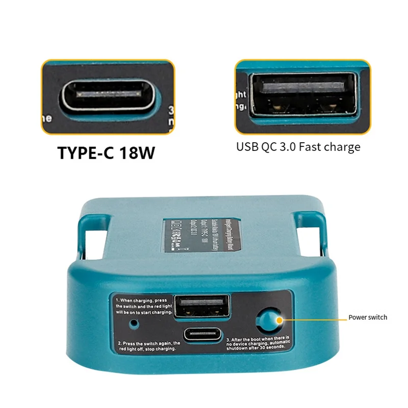AB08-Portable Charger Adapter Compatible For  18V Li- With USB Type-C Battery Holder Fast Charging Easy To Use