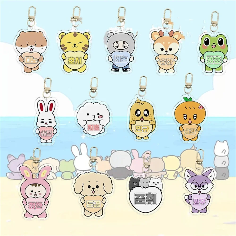 13pcs Kpop Acrylic 17 Keychain JEONGHAN JOSHUA HOSHI WONWO Keyring Lovely Cartoon Backpack Accessories Gift Fans Collection