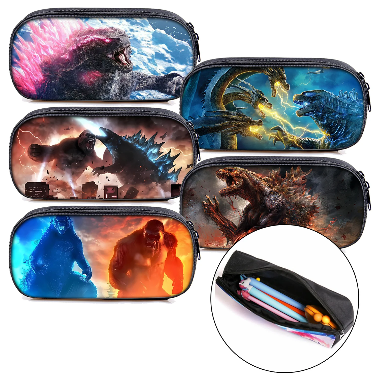 Godzilla Pencil Case Boy School Supplies Stationery Storage Pouch Cool Pen Bag Kid Back To School Gift Zipper Single Layer Cases