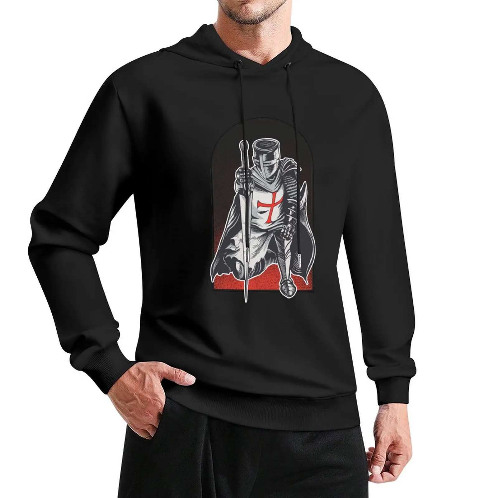 

Templar Knight Illustration Pullover Hoodie korean style clothes men's sweat-shirt set streetwear men pullover hoodies